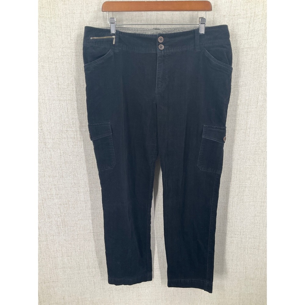 Woolrich Cargo Pants Womens 16 Black Cotton Corduroy Straight Leg Utility